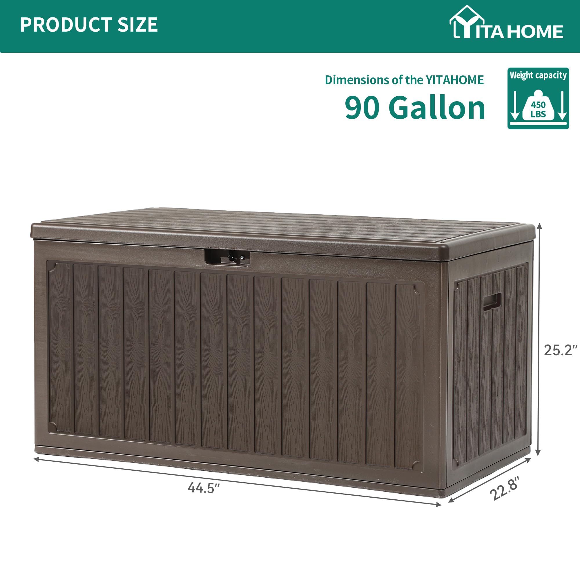 YITAHOME 303L Garden Outdoor Storage Box, HDPE Resin Deck Box with Lockable Lid & Side Handles, Waterproof Storage Bench for Patio Furniture, Cushions, Pool Gear & Garden Tools, Brown